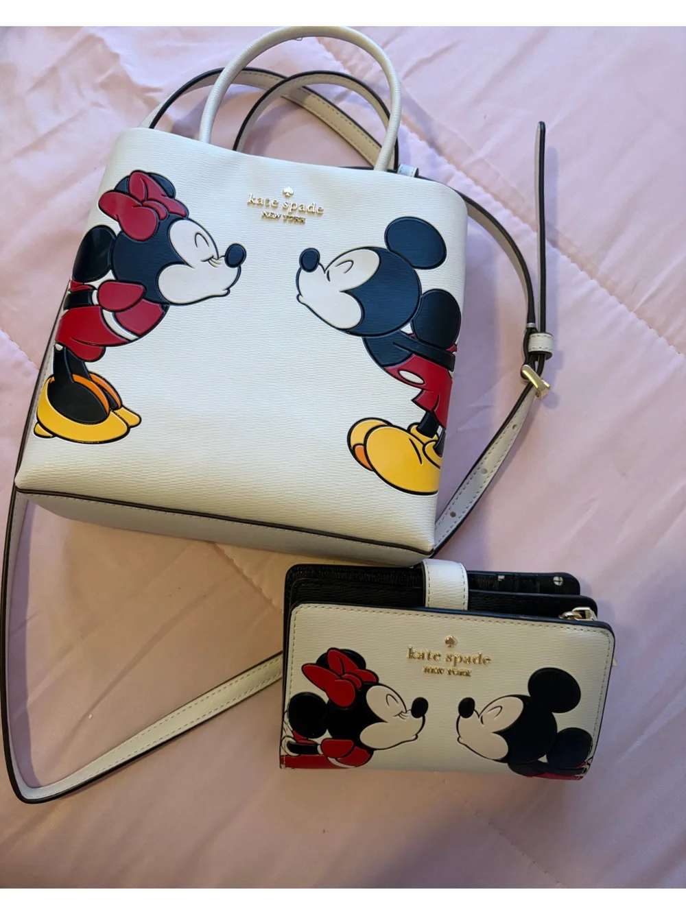 kate spade White Mickey & Minnie Leather Crossbody Bag
